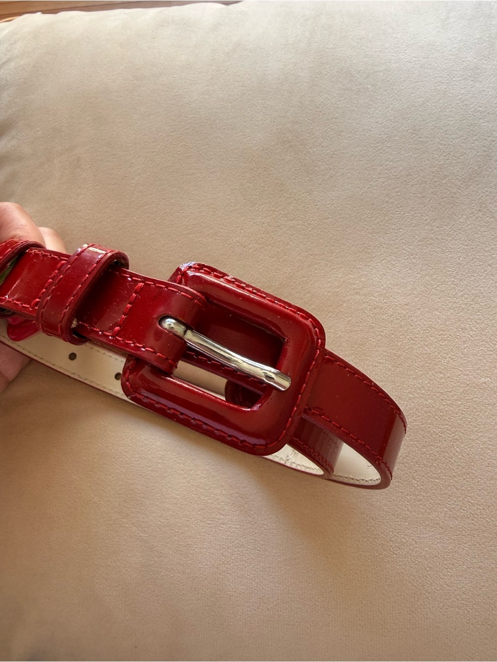 LK Bennett Red Patent Leather Belt with Square Buckle
